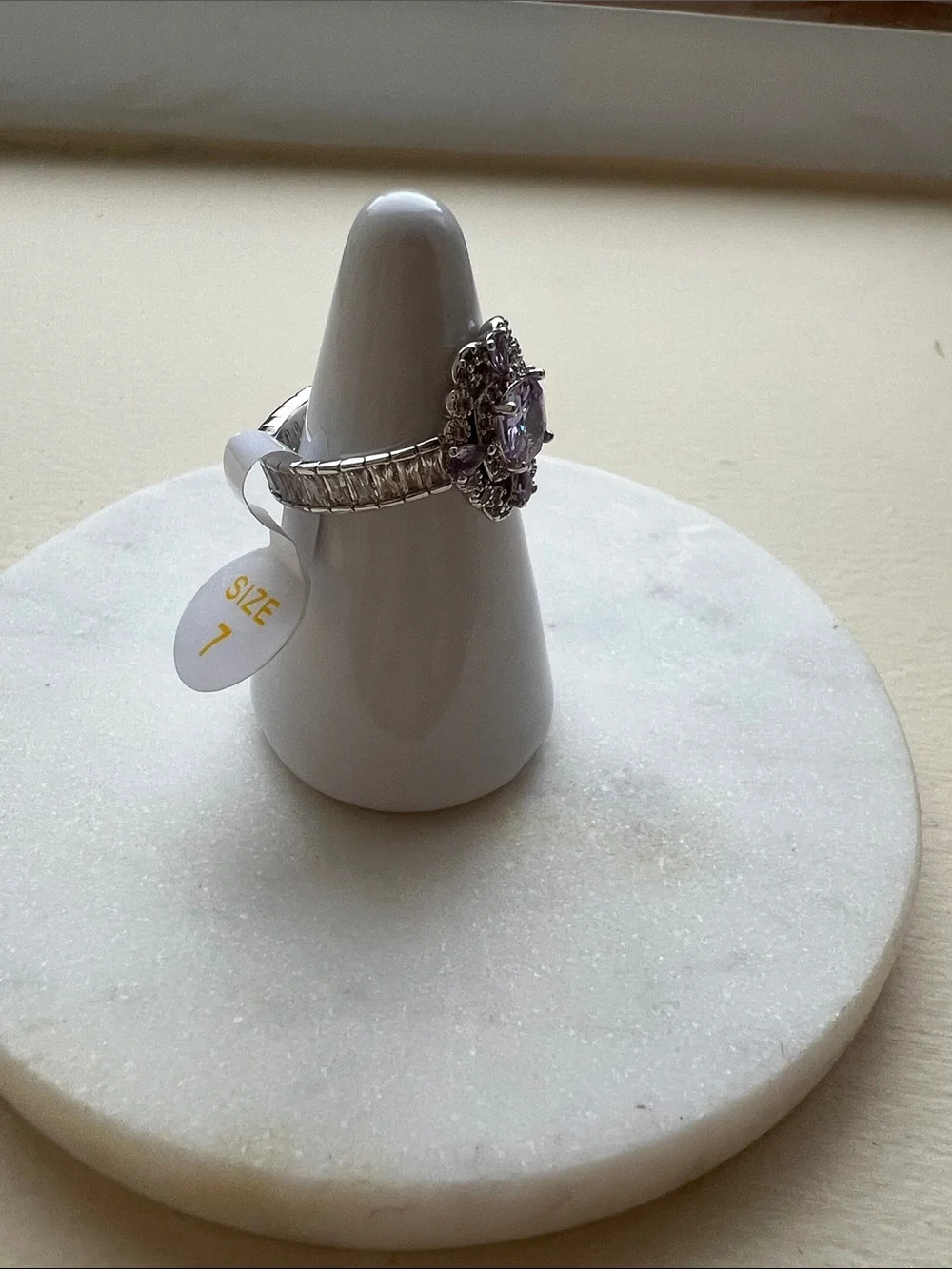 bp Silver Ring with Light Purple Center and Purple Accents